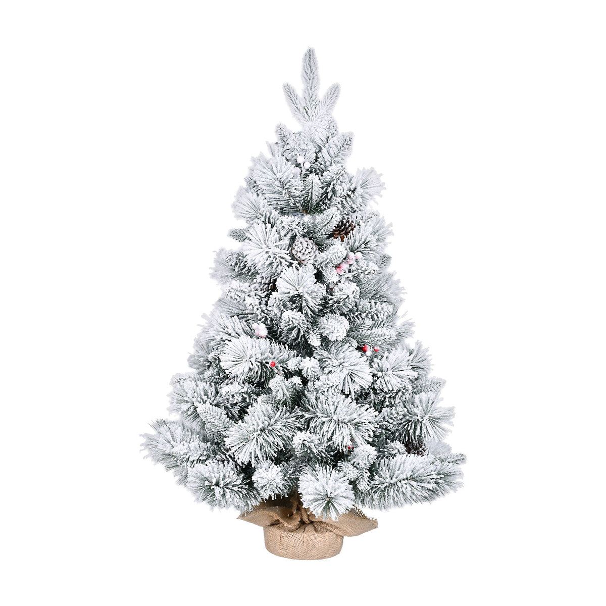 3FT Flocked Christmas Tree with Pine Cones & Berries - Snowy Mini Tree