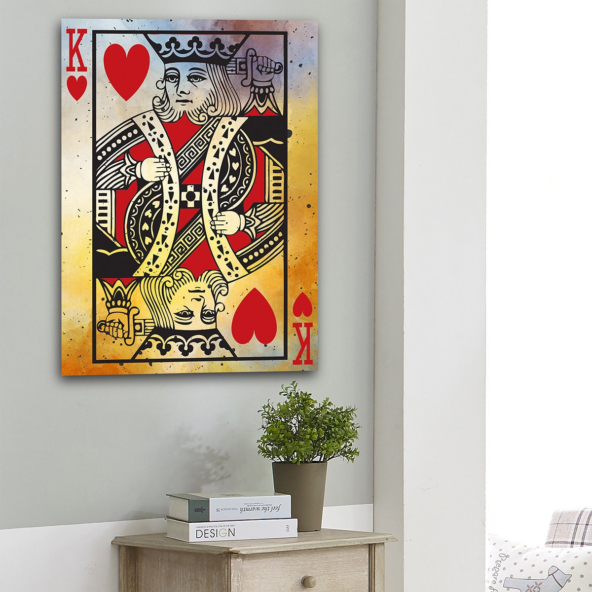 King Of Hearts Vintage Canvas Wall Art Home Decor, Poker Room, Casino Man Cave King Of Hearts Playing Card Art