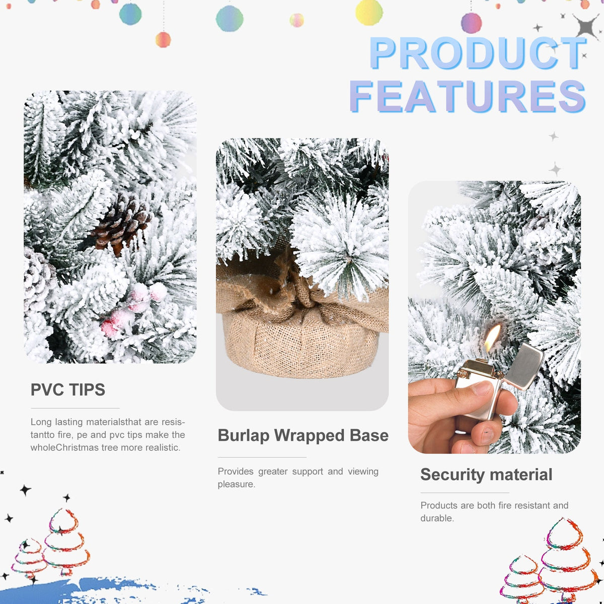 3FT Flocked Christmas Tree with Pine Cones & Berries - Snowy Mini Tree