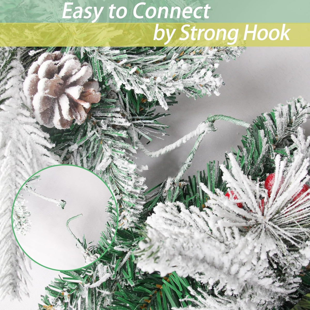 9 Ft Pre-Lit Snowy Christmas Garland with Lights & Timer