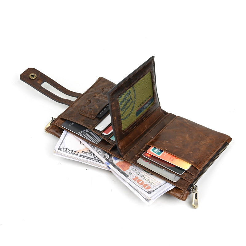 Men's Genuine Leather Fashion Double Zipper Multiple Slots Men's Wallets