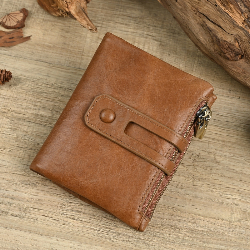 Men's Genuine Leather Fashion Double Zipper Multiple Slots Men's Wallets