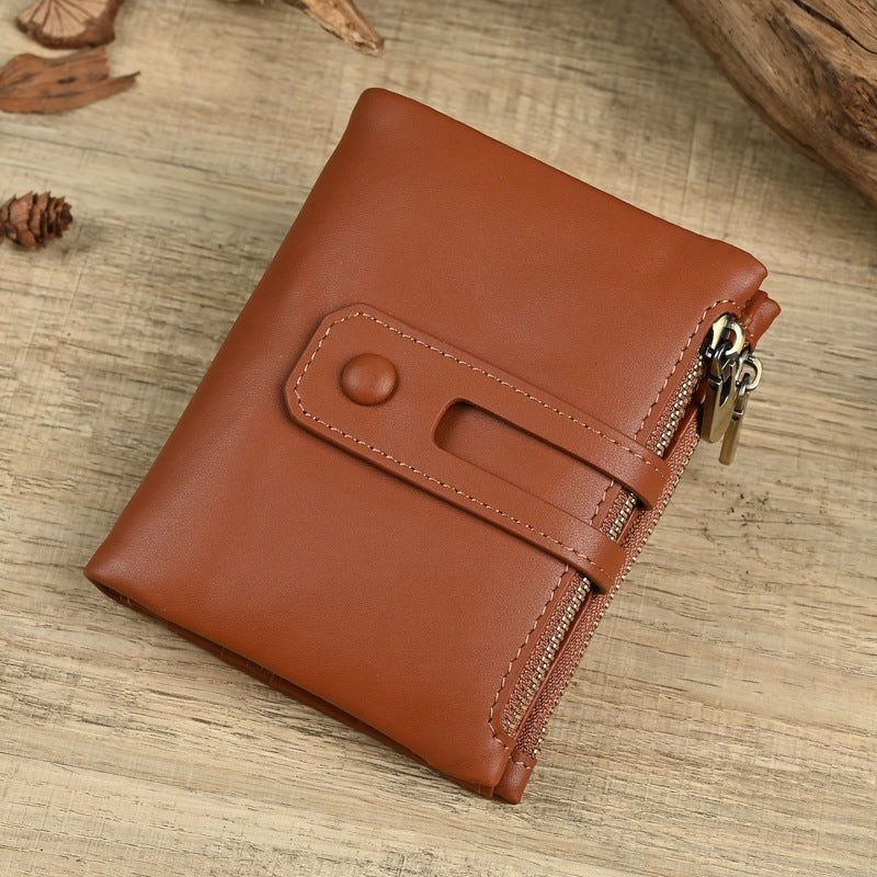 Men's Genuine Leather Fashion Double Zipper Multiple Slots Men's Wallets