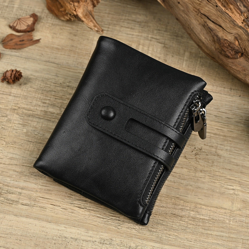 Men's Genuine Leather Fashion Double Zipper Multiple Slots Men's Wallets