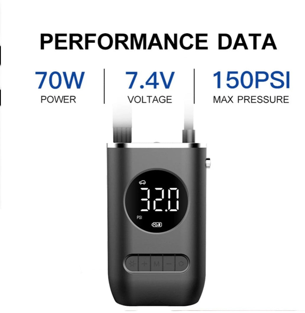 🛞 Portable Wireless Digital Tire Inflator – Multifunctional Electric Air Pump for Cars, Motorcycles, Bikes &amp; More (150 PSI | 2000mAh Dual Battery)