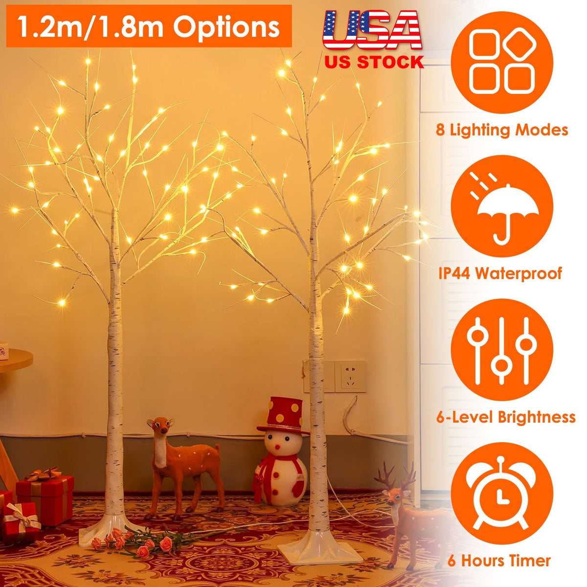 Lighted Birch Tree Artificial White Birch Twig Tree with 8 Warm White Lighting Modes for Wedding Party Christmas Holiday Festival Home Decoration