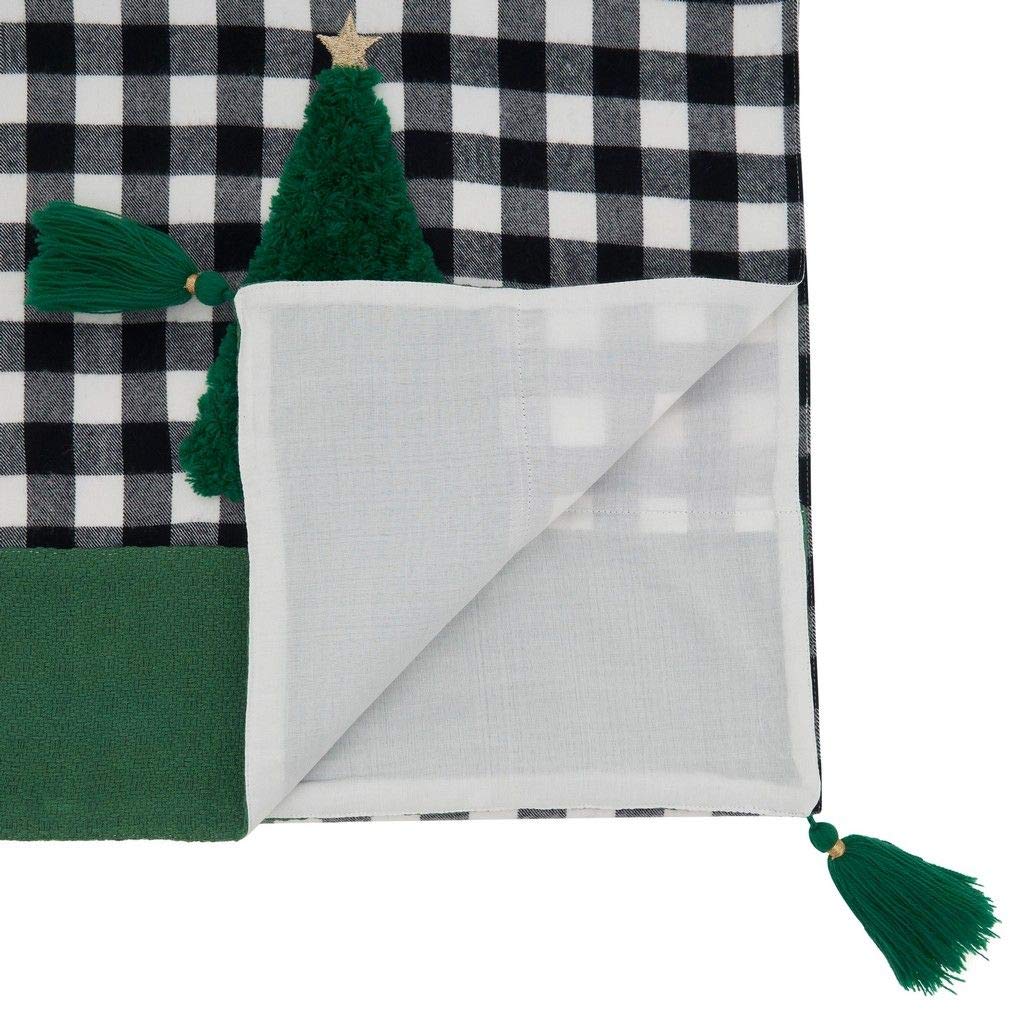 Fennco Styles Classic Buffalo Plaid Holiday Tree with Tassel Table Runner 16" W x 72" L - Green Festive Table Cover for Christmas Décor, Dining Table, Banquet, Family Gathering and Special Occasion