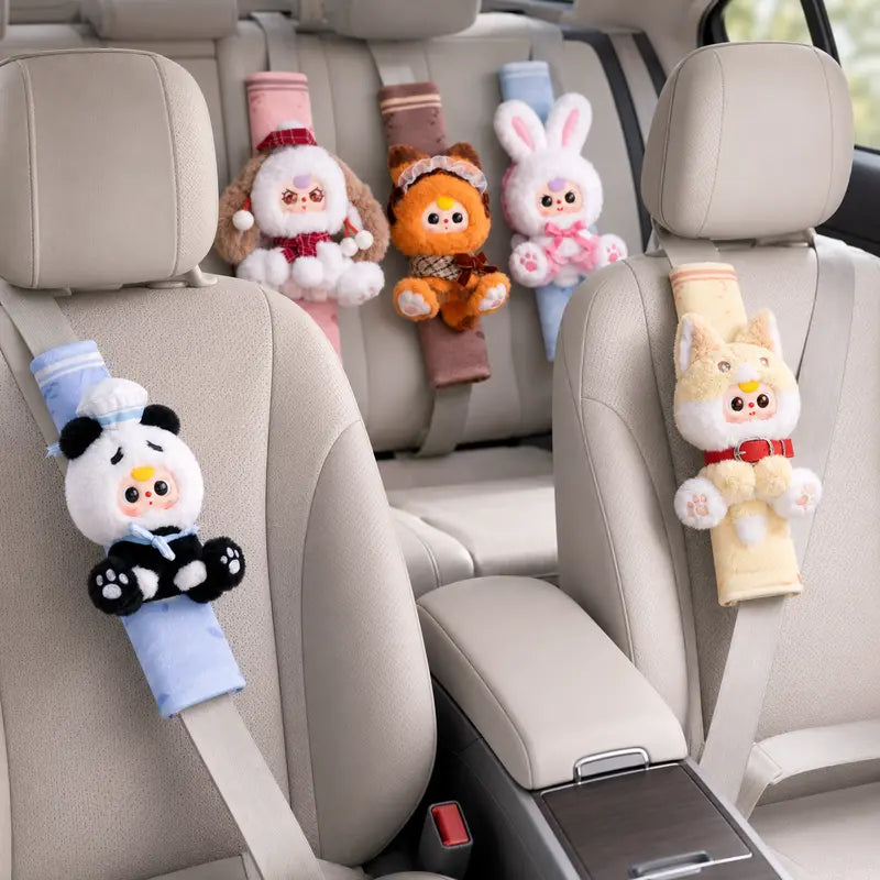Brand New 3-Car Seat Belt Shoulder Blind Box - Cutecore Collectible Durable Soft Fluffy Kawaii Cute Stuffies, Animal Faces Character Series, Baby Gift, 9.7Cm Width, 100×83×250Mm, 14.5Kg, 96 Pcs per Carton, Stuffed Animal Collectibles