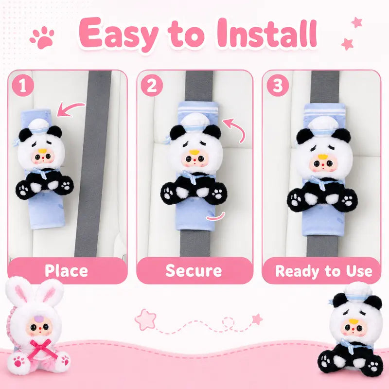 Brand New 3-Car Seat Belt Shoulder Blind Box - Cutecore Collectible Durable Soft Fluffy Kawaii Cute Stuffies, Animal Faces Character Series, Baby Gift, 9.7Cm Width, 100×83×250Mm, 14.5Kg, 96 Pcs per Carton, Stuffed Animal Collectibles