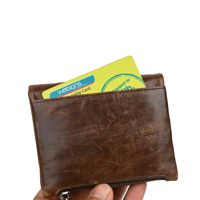 Men's Genuine Leather Fashion Double Zipper Multiple Slots Men's Wallets