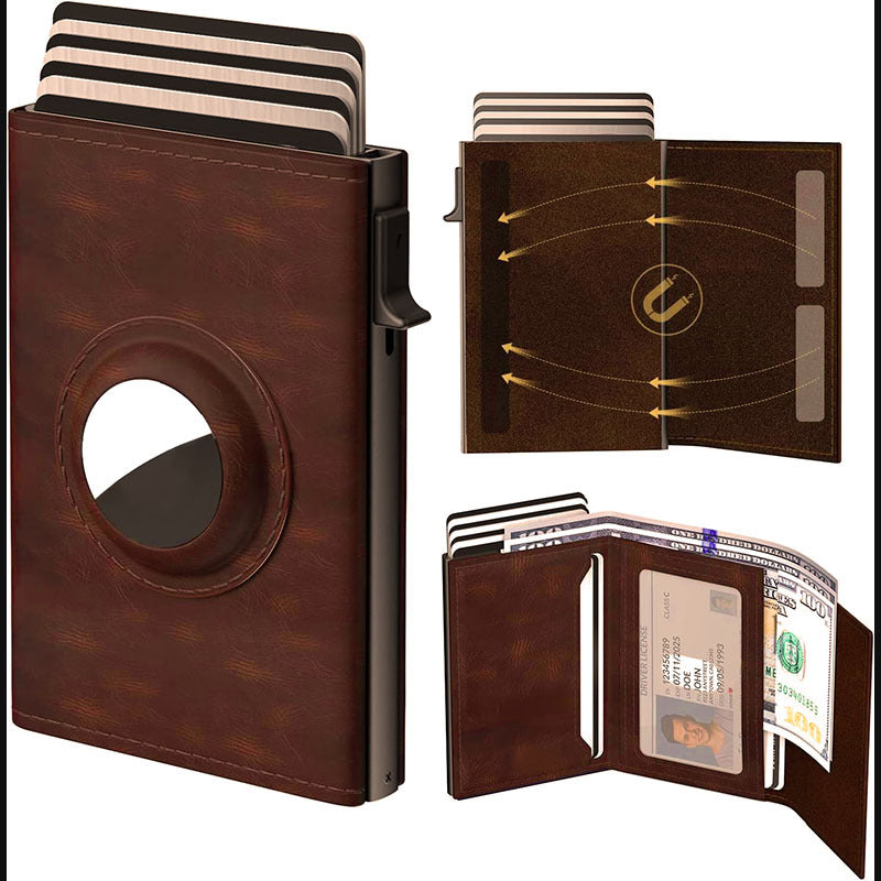 Men's Oil Wax Three Fold Swiping Automatic Men's Wallets
