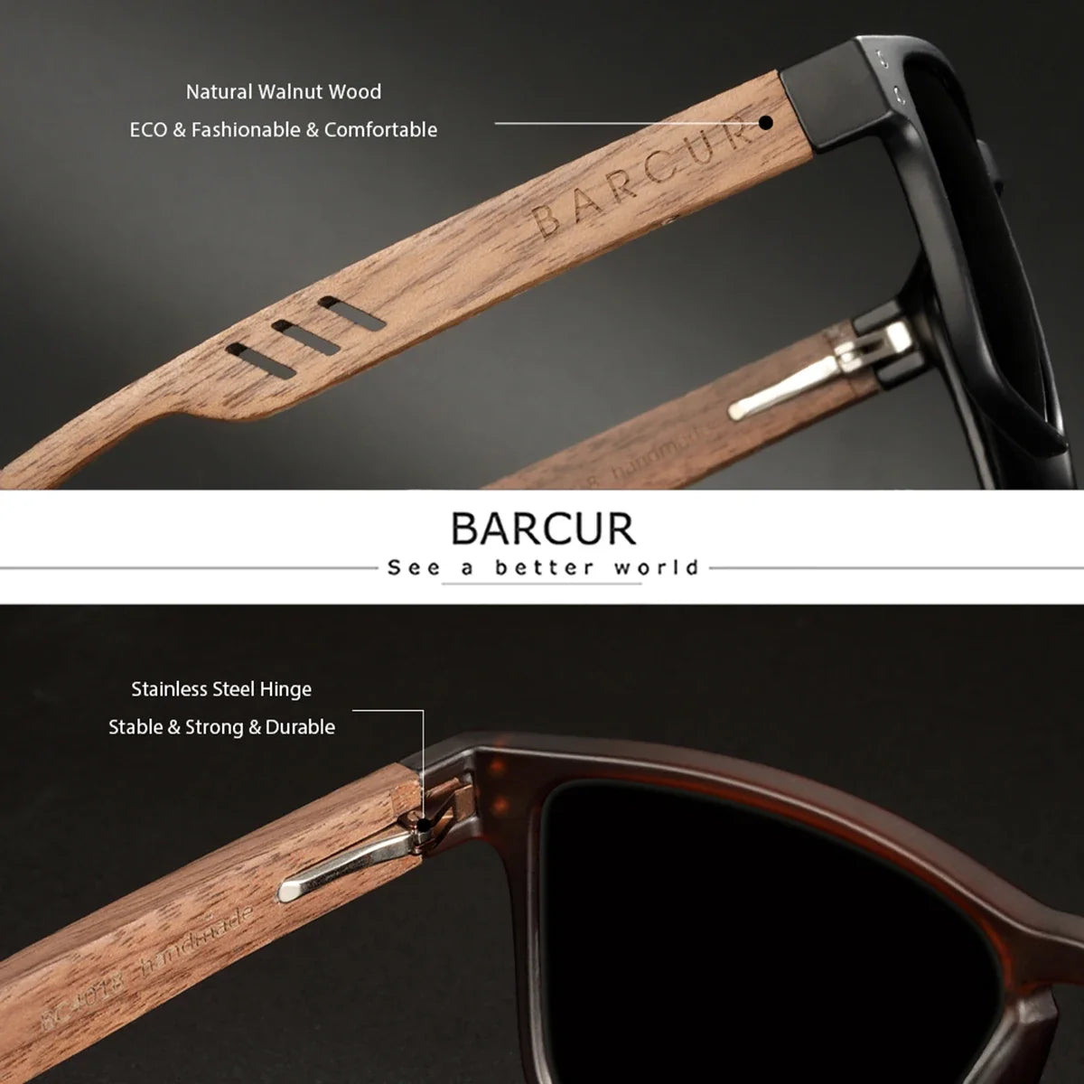 BARCUR Handmade Polarized Wooden Trendy Sunglasses for Men and Women – Vintage Style Square Frame UV400 Mirror Lenses Lightweight Polycarbonate Eyewear with Full Gift Packaging – Ideal Present for Summer Outdoor & Travel Lovers