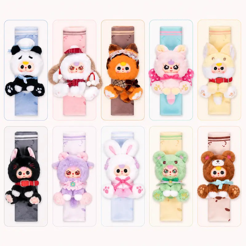 Brand New 3-Car Seat Belt Shoulder Blind Box - Cutecore Collectible Durable Soft Fluffy Kawaii Cute Stuffies, Animal Faces Character Series, Baby Gift, 9.7Cm Width, 100×83×250Mm, 14.5Kg, 96 Pcs per Carton, Stuffed Animal Collectibles